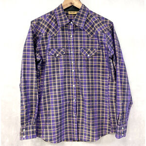 Wrangler Western Shirt Metallic Gold Purple Womens Large Rhinestone Snap Cowgirl